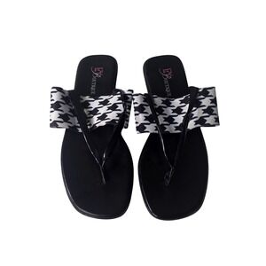 EY Boutique Womens Black‎ Houndstooth Bow Thong Low Wedge Sandals T4042 10W